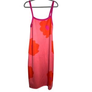 Free‎ Assembly Women's XL Floral Print Knit Sleeveless Midi Tank Dress Pink